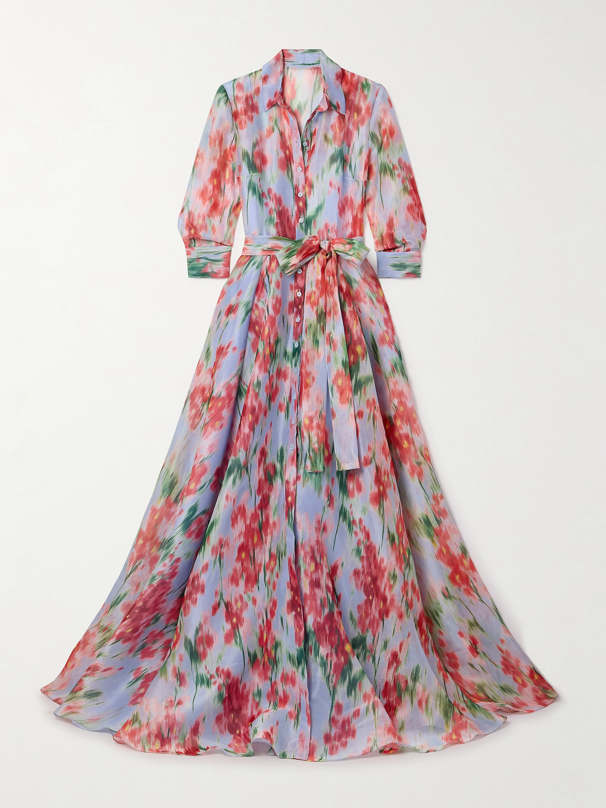 Carolina Herrera Belted Floral-print Silk-organza Gown In Blue