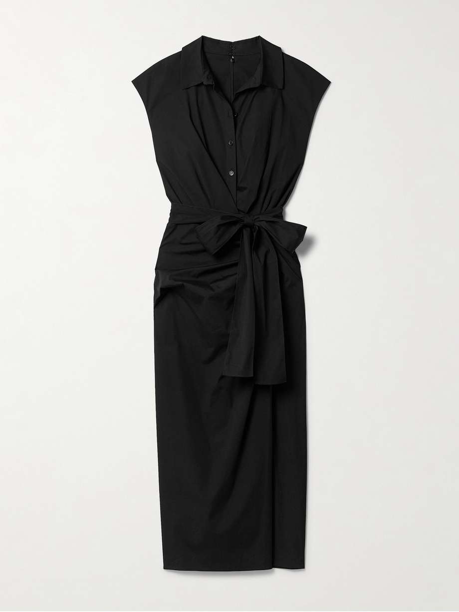 belted wrap-effect cotton-blend poplin midi shirt dress