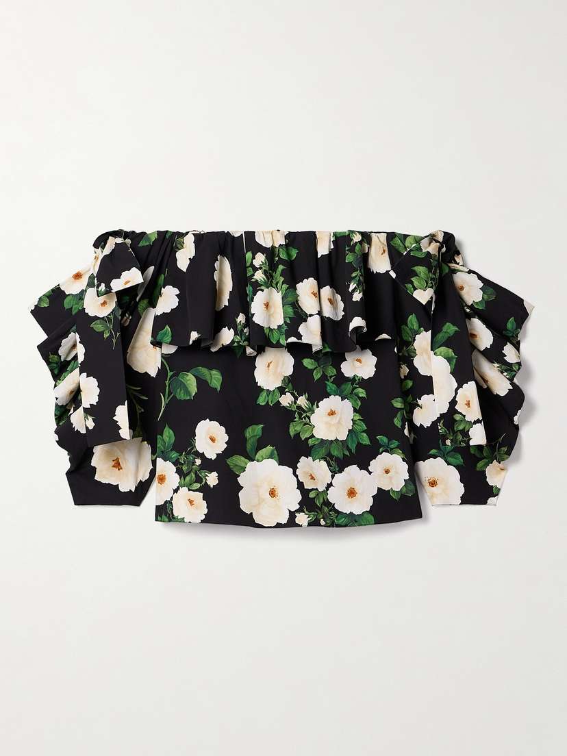 Carolina Herrera Off-the-shoulder Ruffled Floral-print Cotton Top