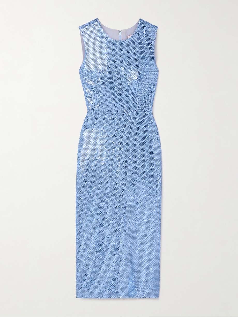embellished crepe midi dress