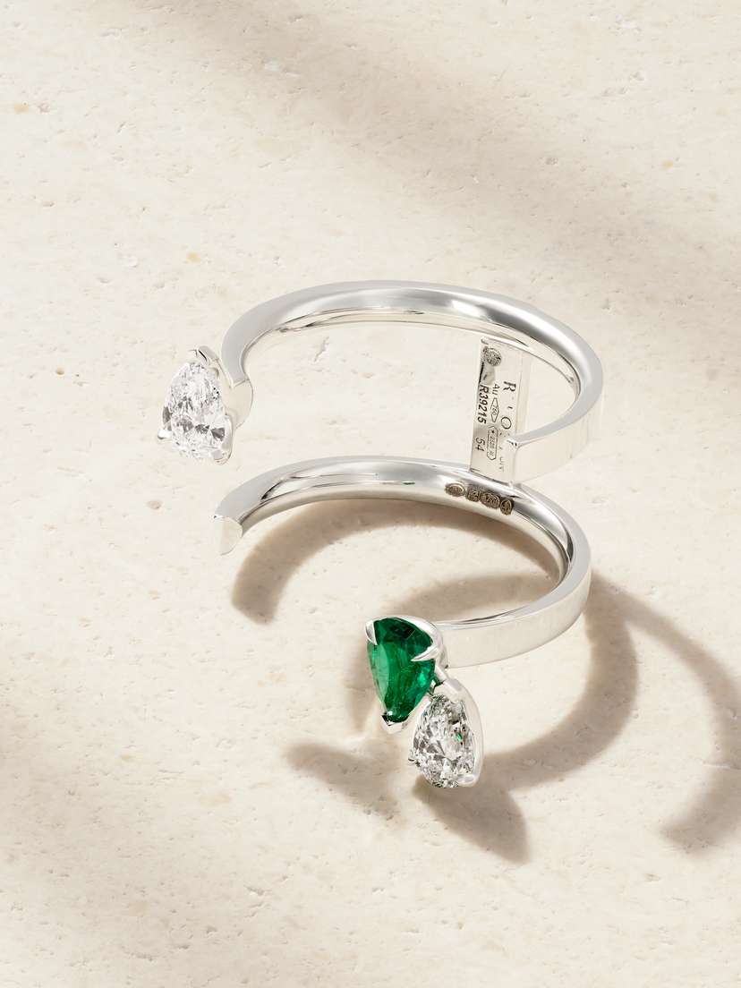 Repossi Serti Sur Vide 18-karat White Gold, Diamond And Emerald Ring
