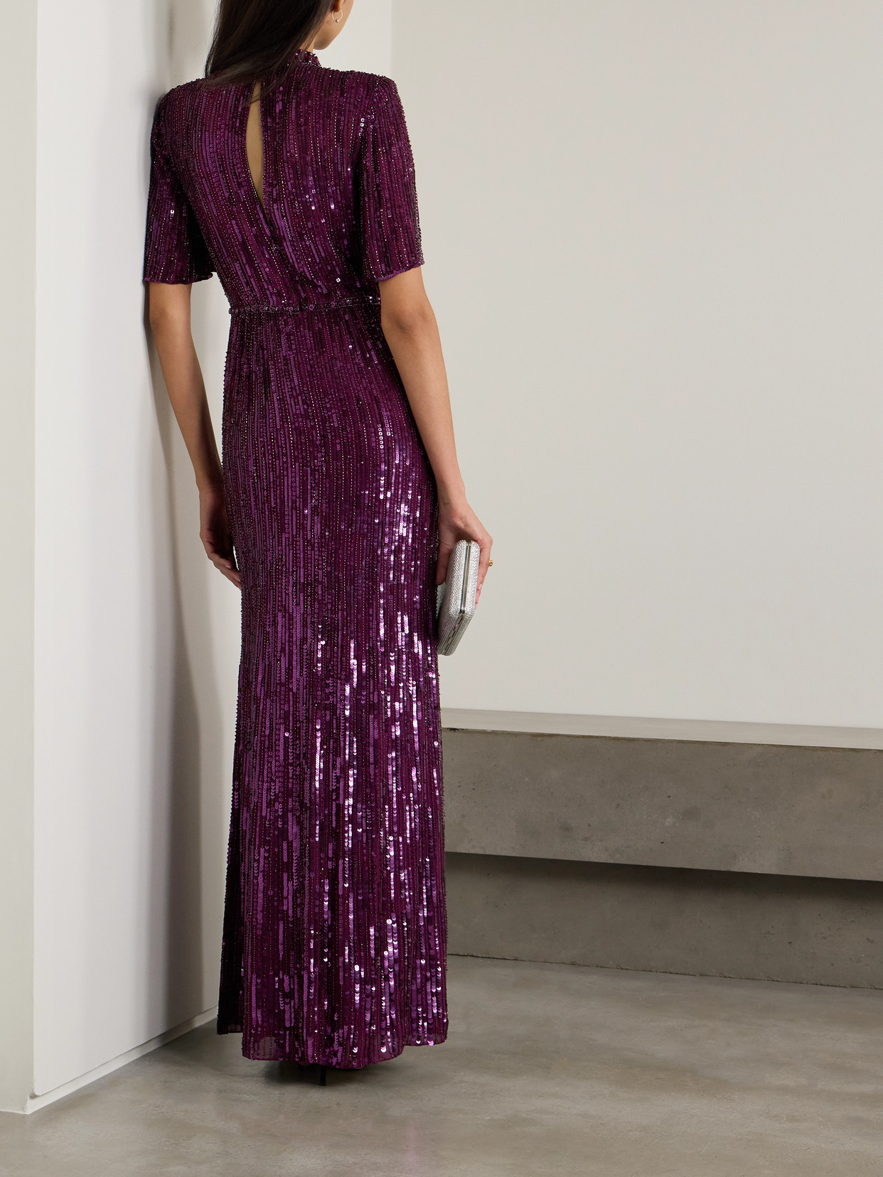 Jenny Packham Viola Bead-embellished Sequined Georgette Gown In Purple
