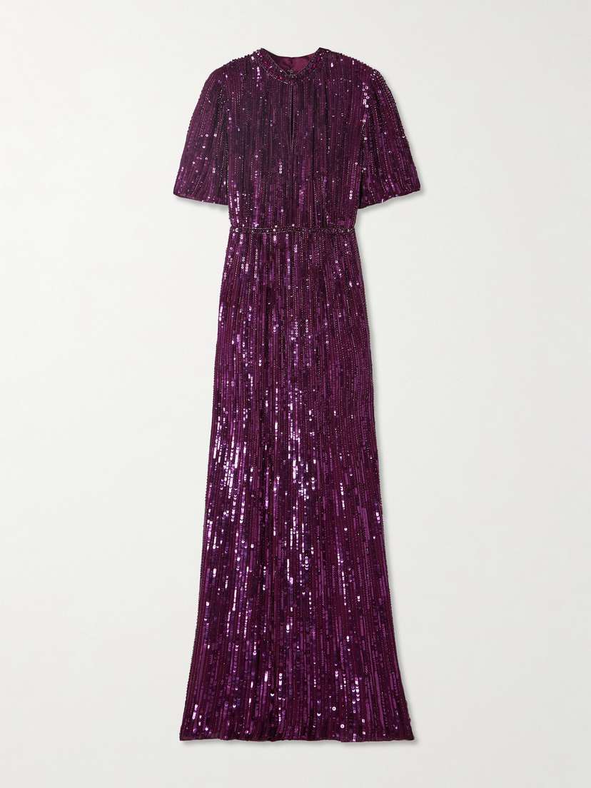 Jenny Packham Viola Bead-embellished Sequined Georgette Gown