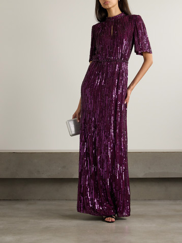 Jenny Packham Viola bead-embellished sequined georgette gown