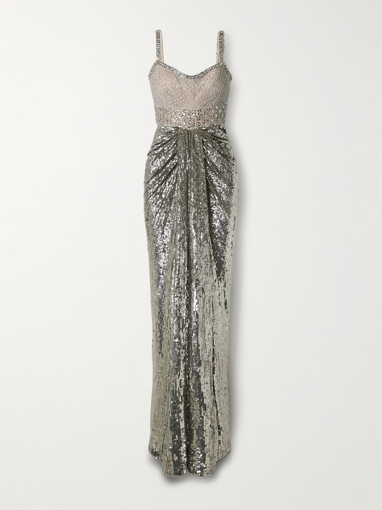 Jenny Packham Only You Draped Embellished Tulle Gown In Silver