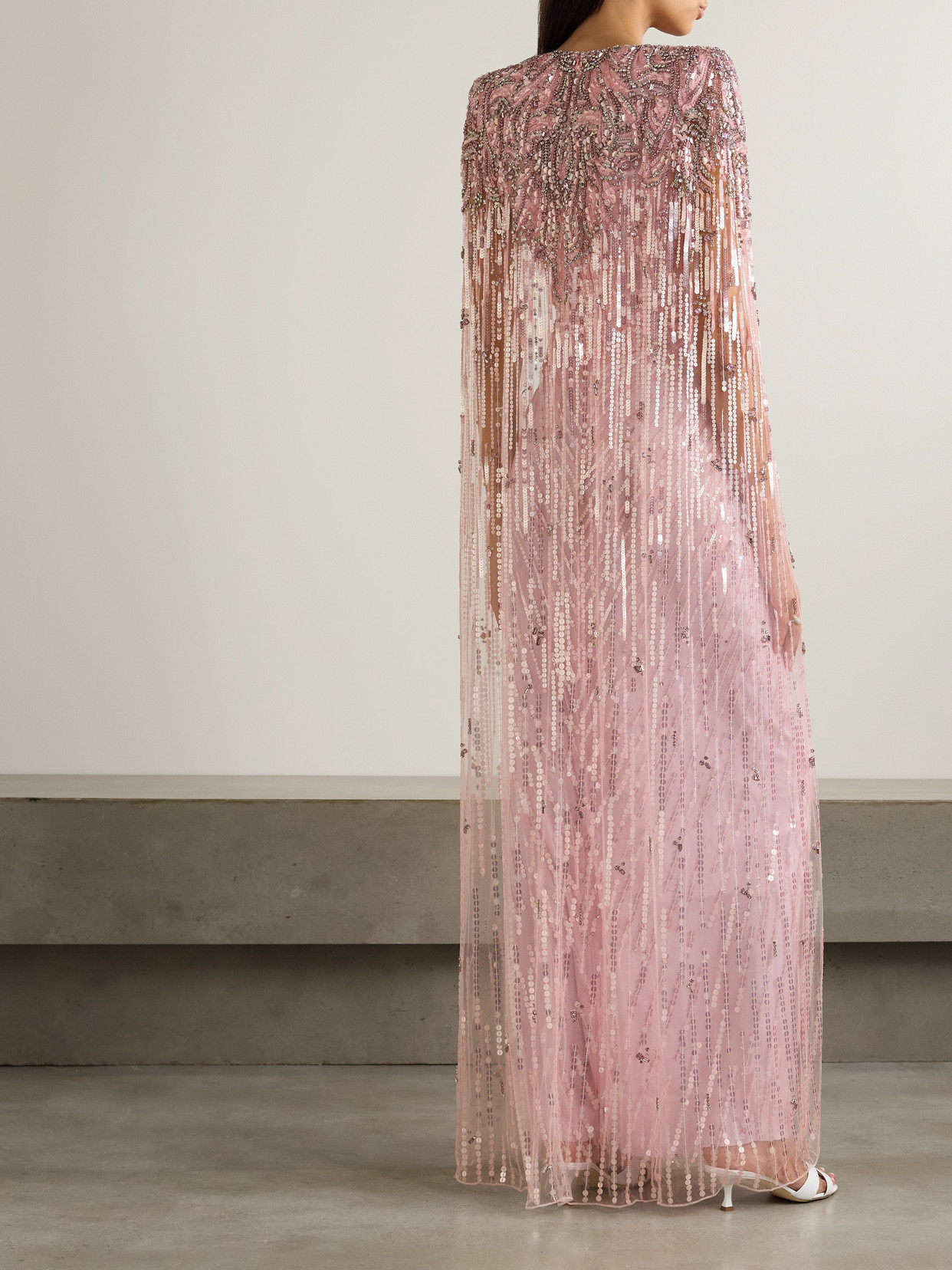 Jenny Packham Exclusive Embellished Cape-detail Gown In Pink