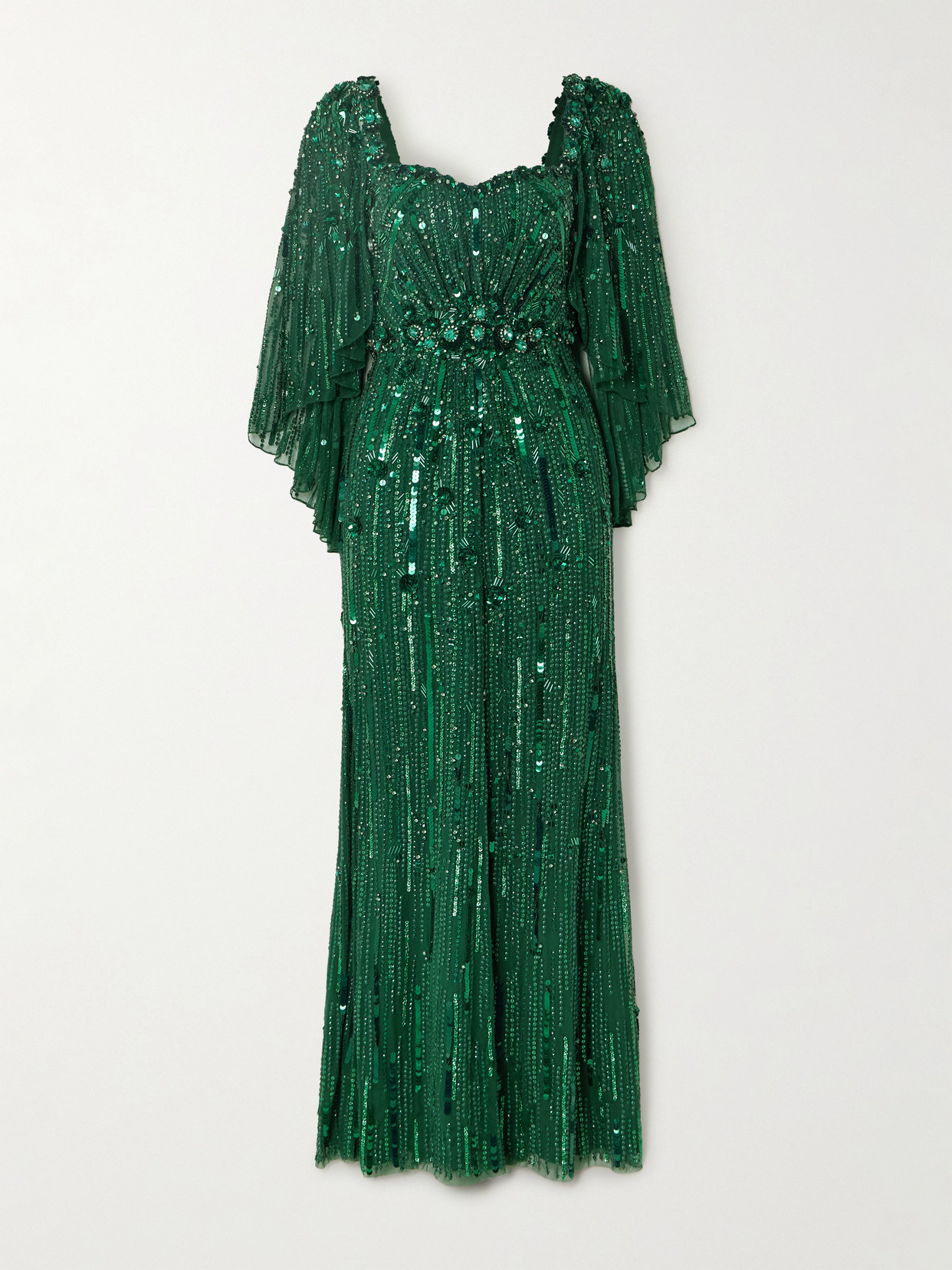 Jenny Packham - Brightstar Embellished Sequined Tulle Gown - Green