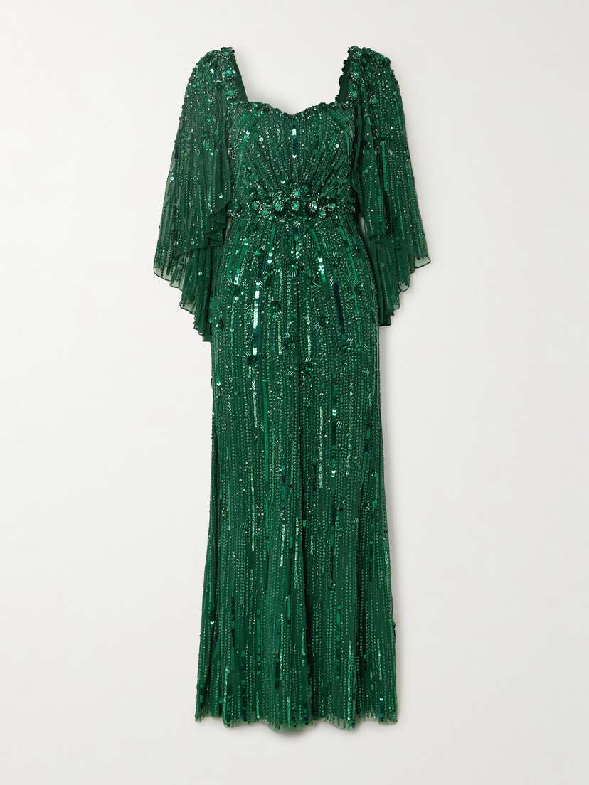 Jenny Packham Brightstar Embellished Sequined Tulle Gown - UK 20