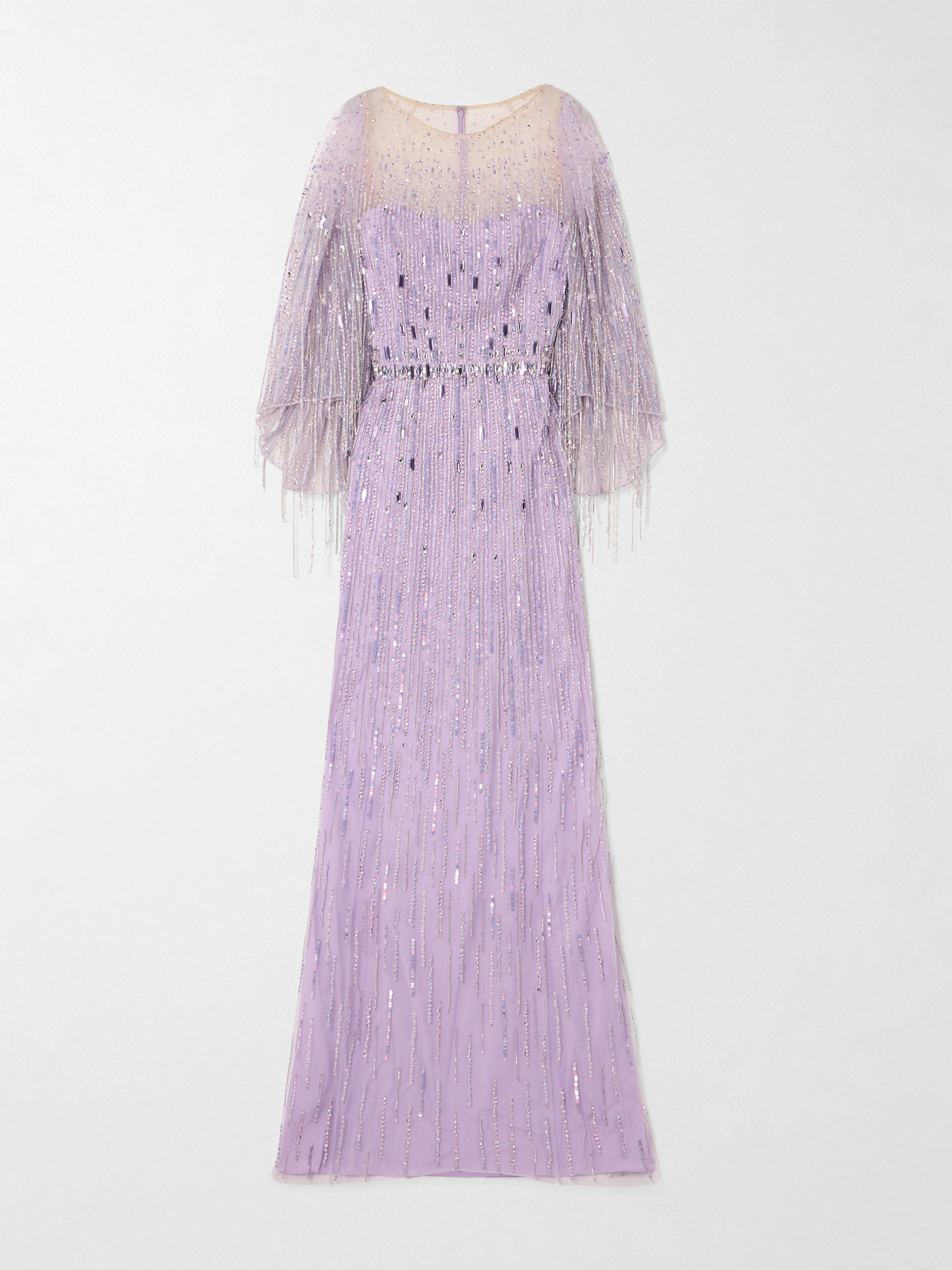 Jenny Packham - Rhapsody Fringed Embellished Sequined Tulle Gown - Purple
