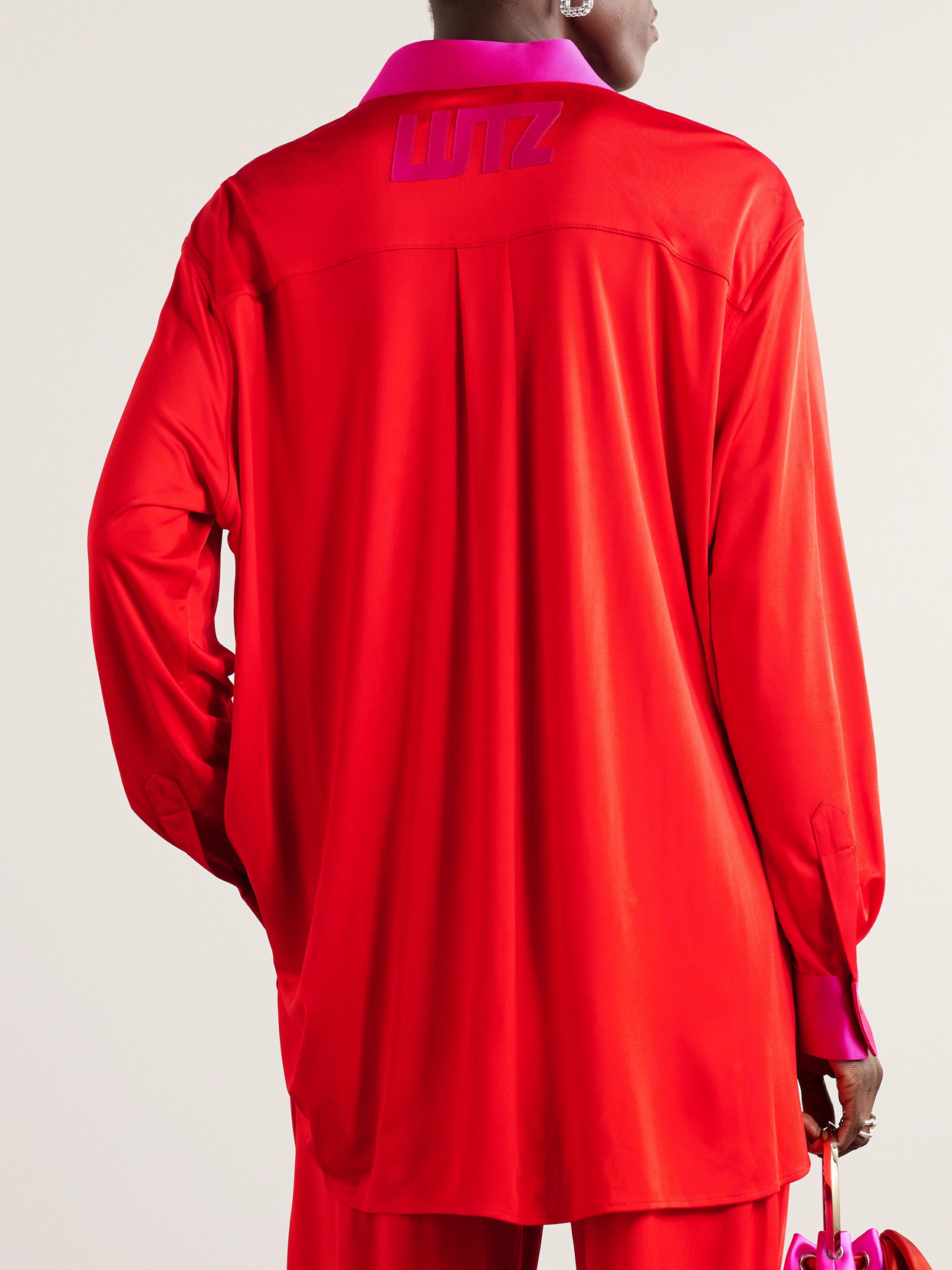 + Lutz Huelle Aka Appliquéd Two-Tone Satin-Jersey Shirt