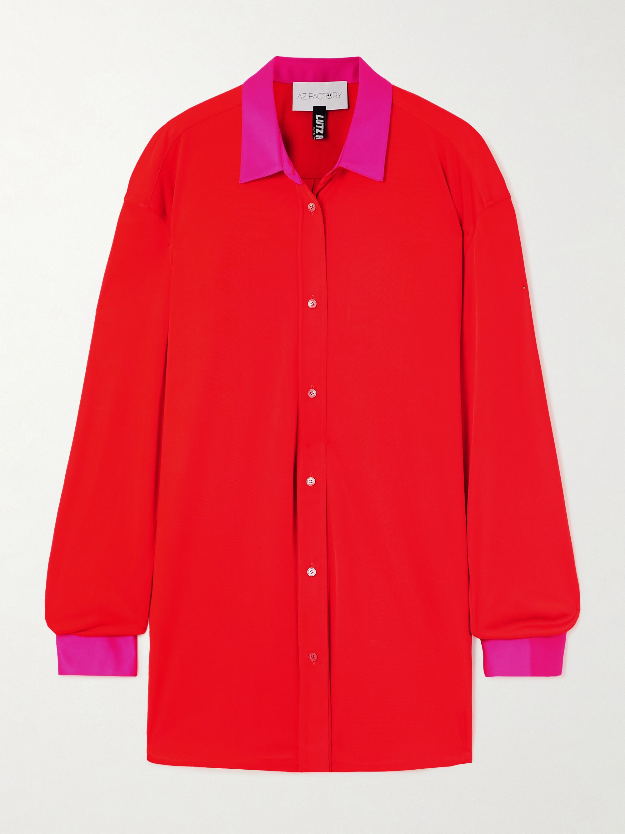 AZ Factory + Lutz Huelle Aka appliquéd two-tone satin-jersey shirt thumbnail