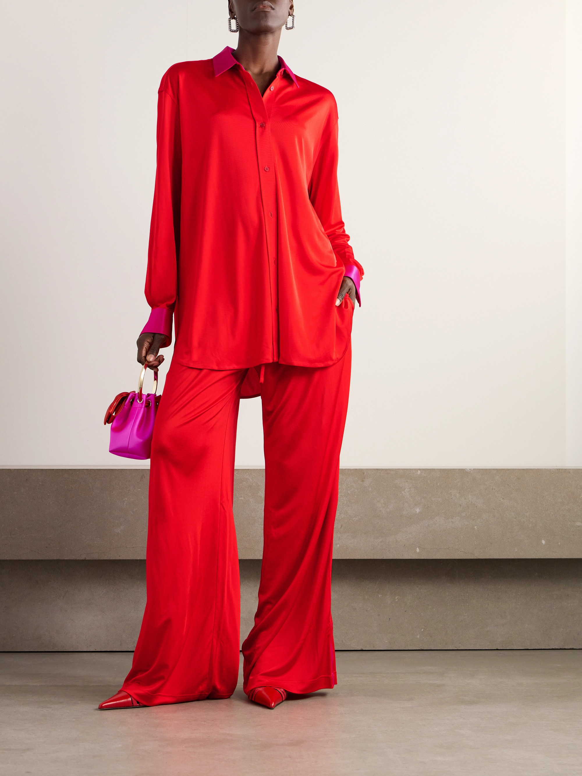 AZ Factory + Lutz Huelle Aka appliquéd two-tone satin-jersey shirt