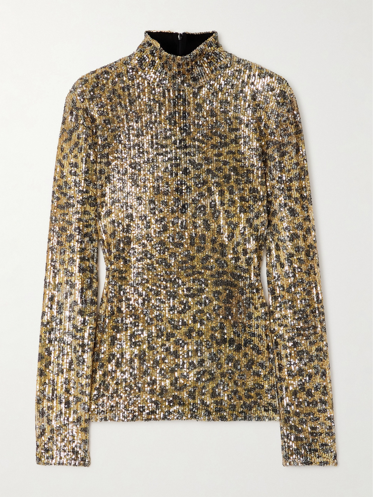 Az Factory Romy Sequin-embellished Leopard-print Mesh Turleneck Top In Multi