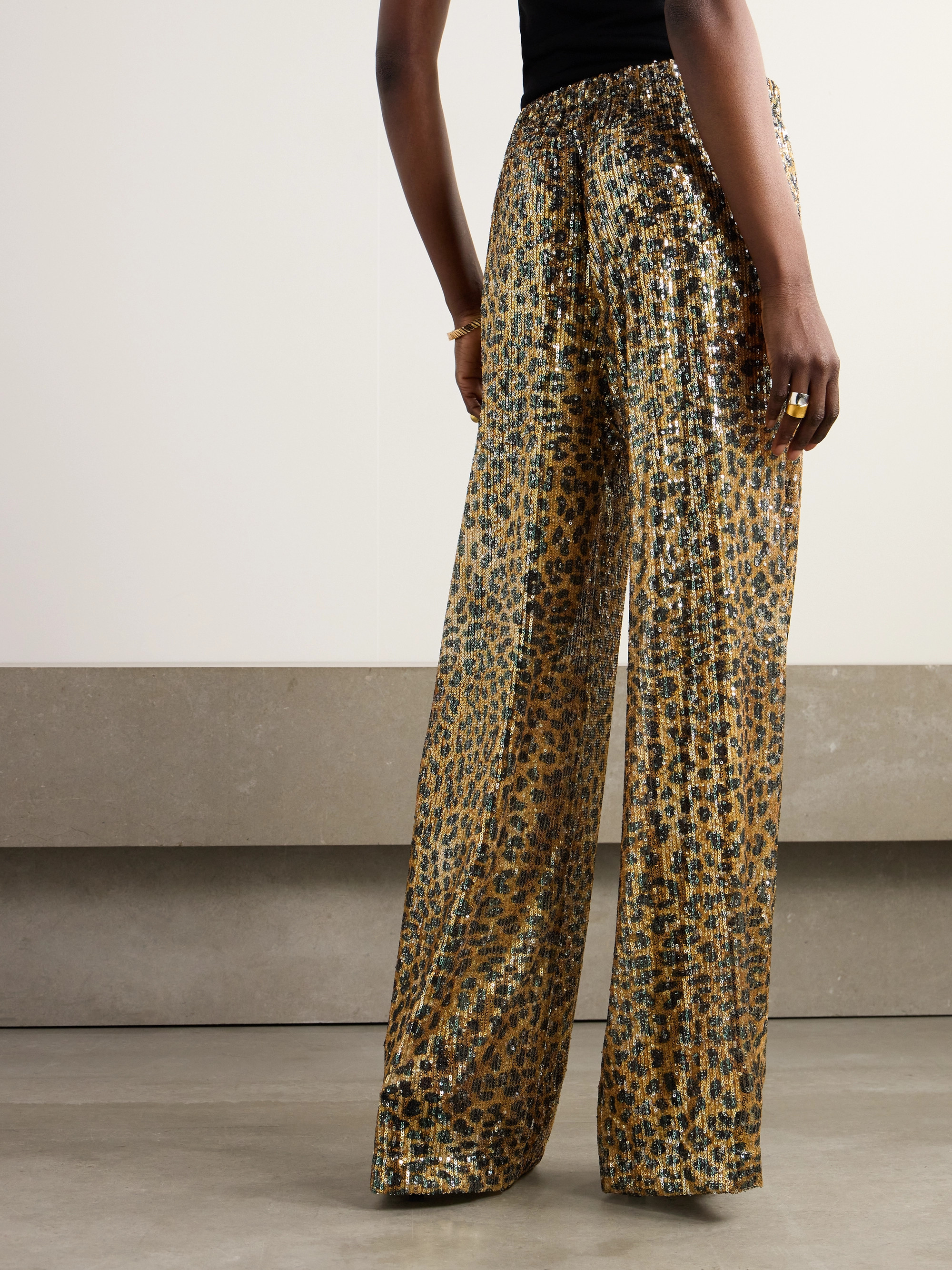 AZ Factory Idril leopard-print sequined crepe wide-leg pants