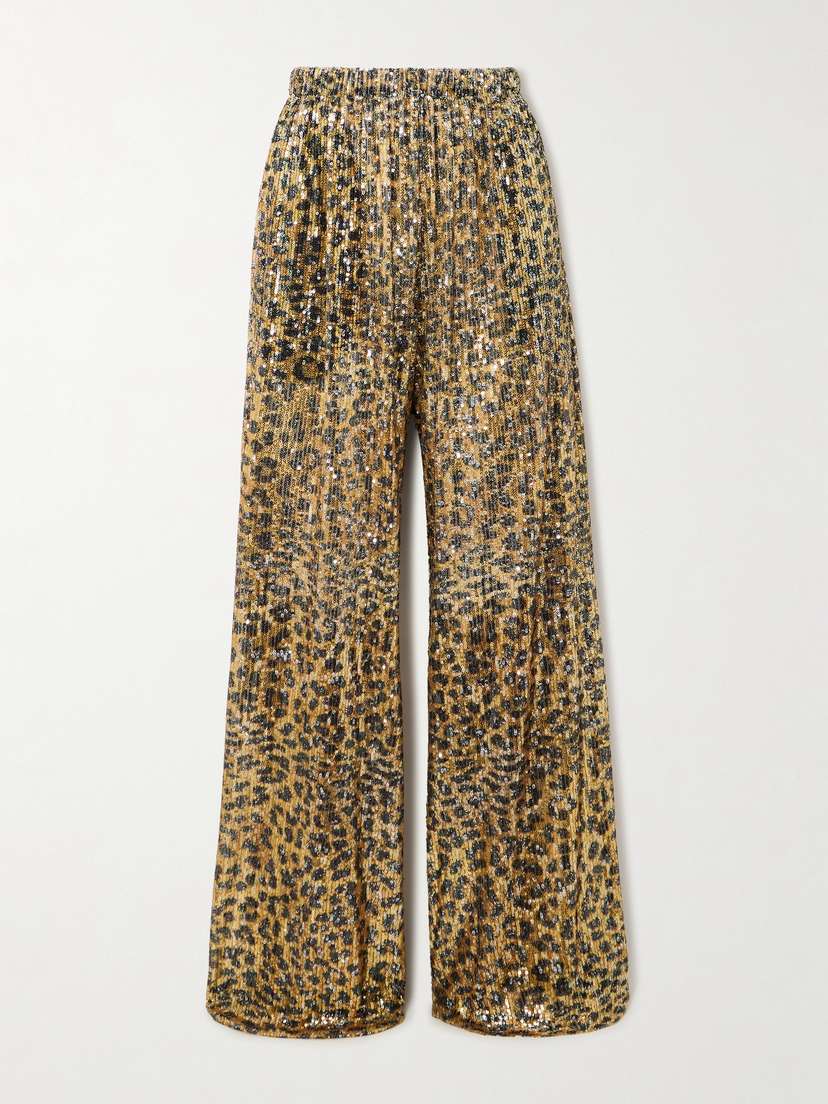 AZ Factory Idril Leopard-print Sequined Crepe Wide-leg Pants
