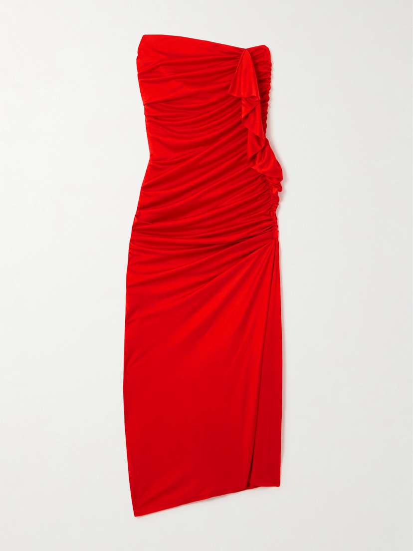 AZ Factory Off-the-shoulder Ruffled Jersey Midi Dress