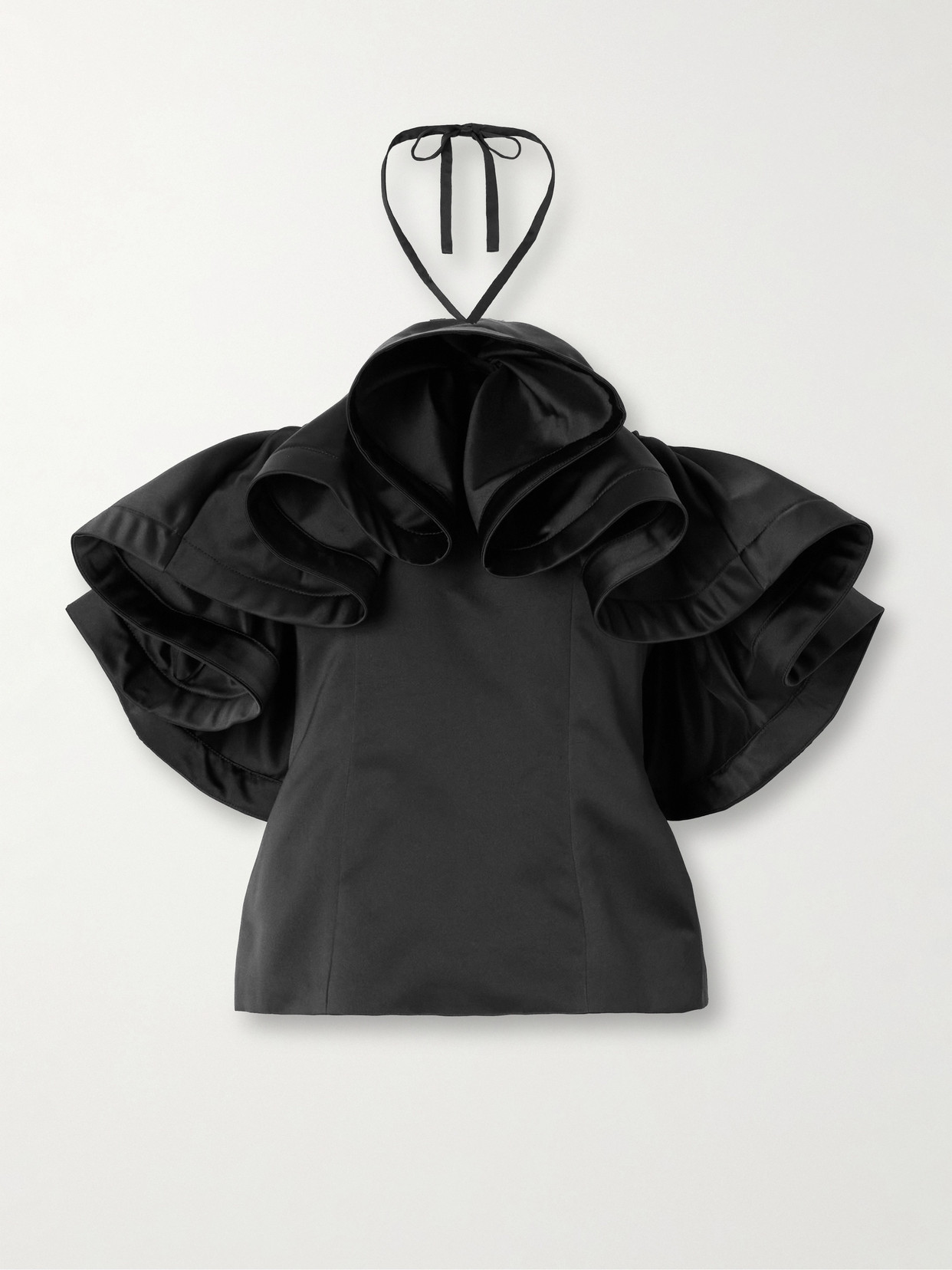 Az Factory Asa Ruffled Satin Halterneck Top In Black