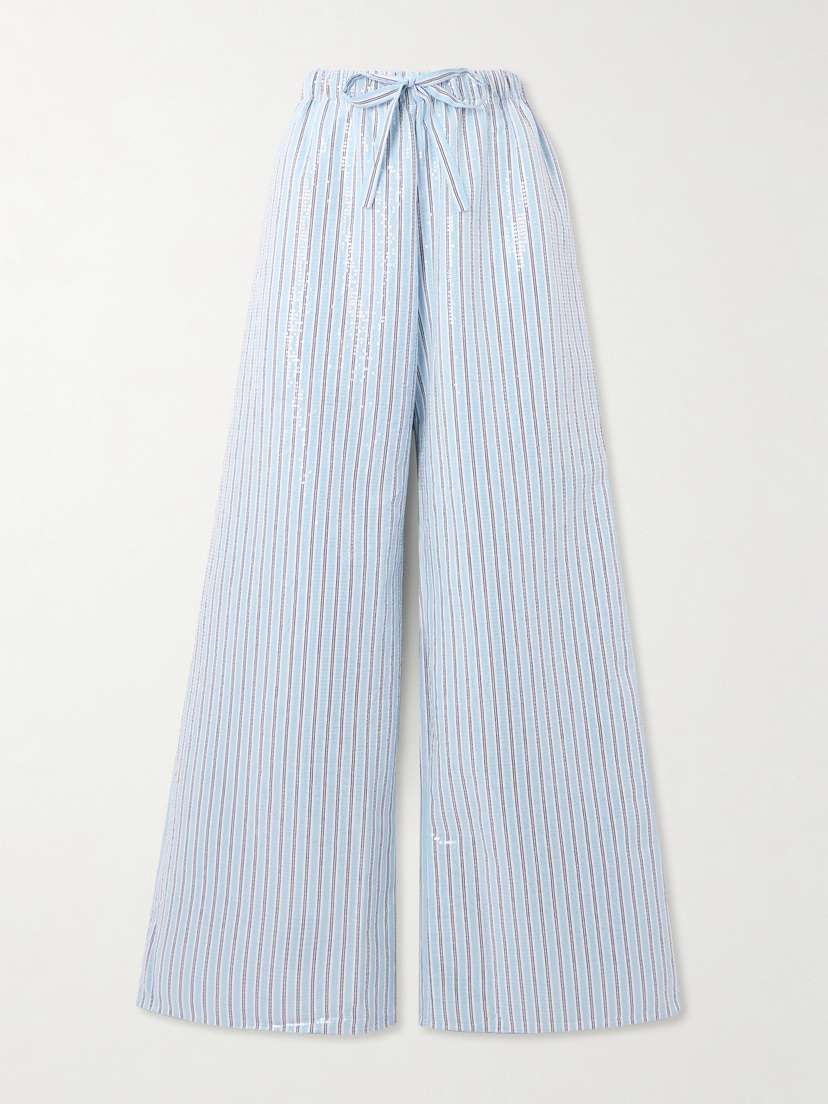 AZ Factory + Lutz Huelle Candra Sequined Striped Cotton-voile Wide-leg Pants