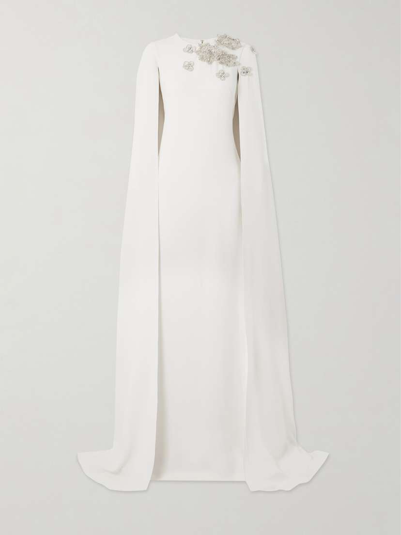 Zuhair Murad Crystal-embellished Cape-effect Cady Gown