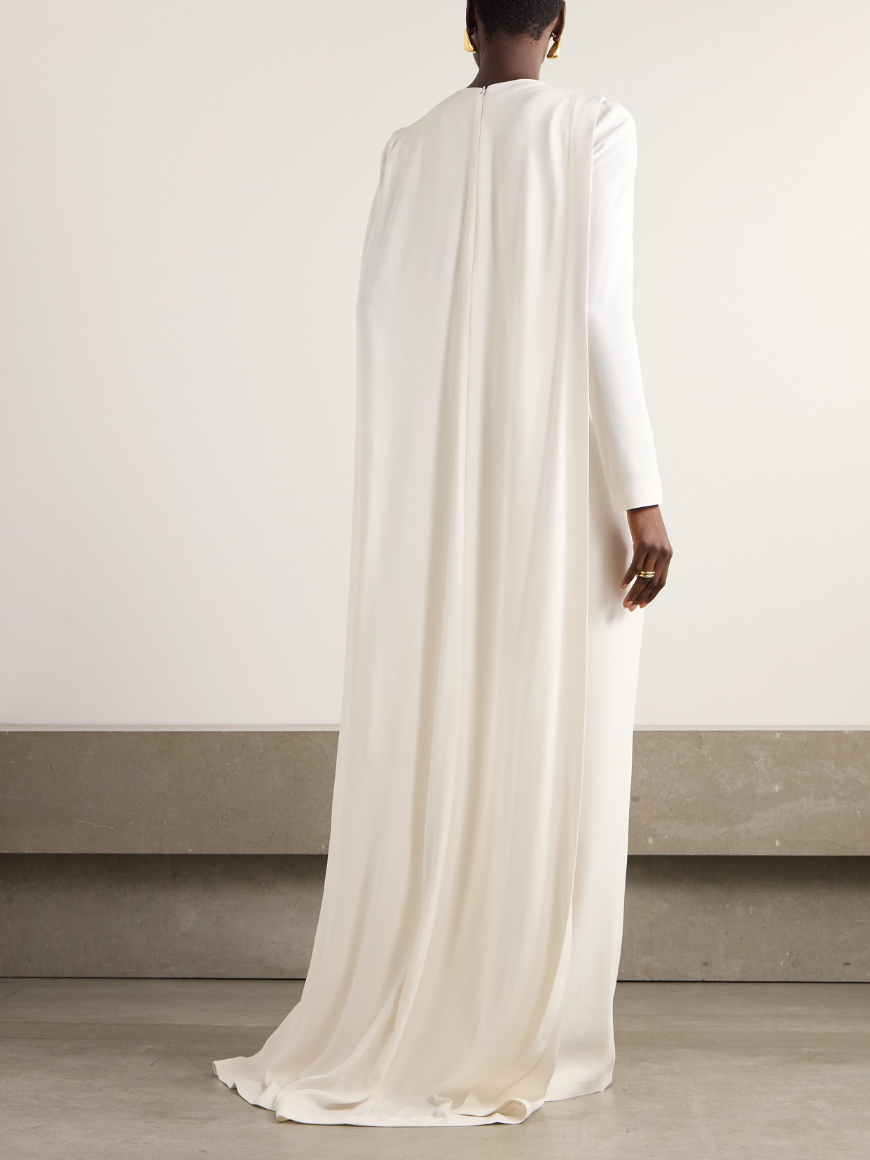 Zuhair Murad Asymmetric Cape-effect Embellished Cady Gown In White