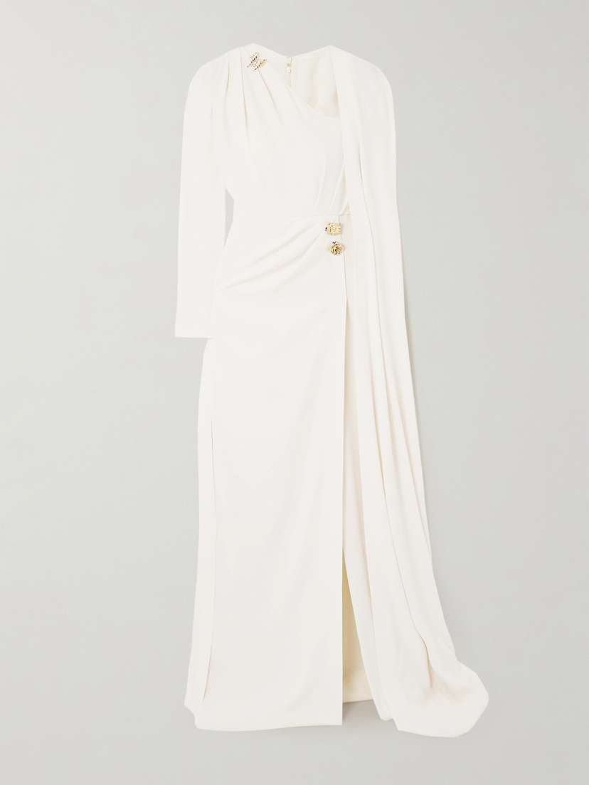Zuhair Murad Asymmetric Cape-effect Embellished Cady Gown
