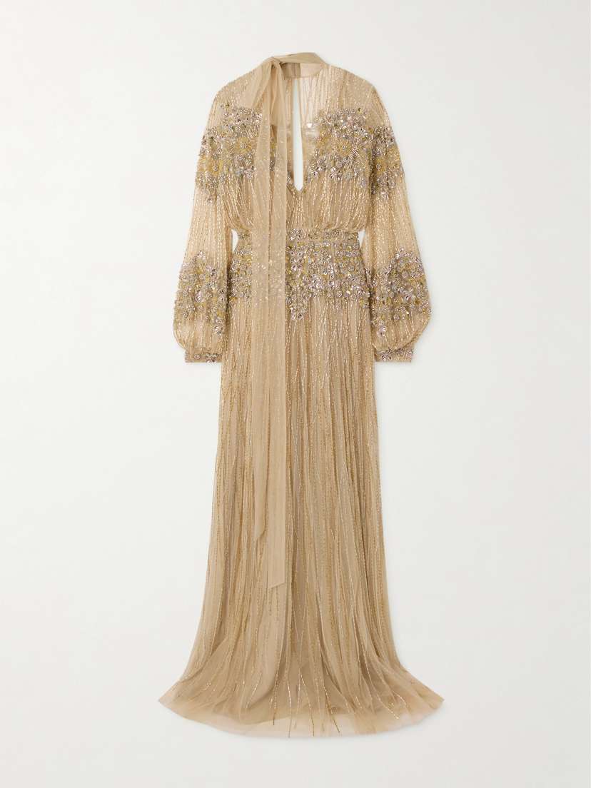 Zuhair Murad Pussy-bow Embellished Tulle Gown