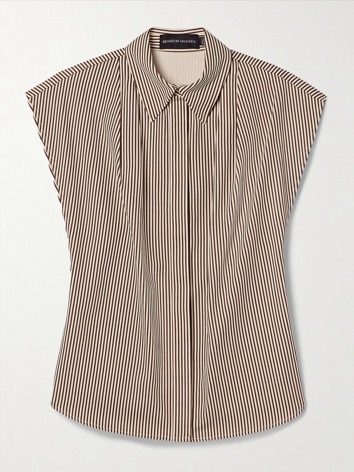 Brandon Maxwell The Gabi Pleated Striped Cotton-twill Shirt In Brown