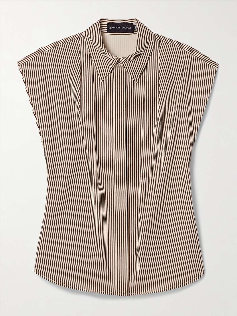 Brandon Maxwell The Gabi Pleated Striped Cotton-twill Shirt
