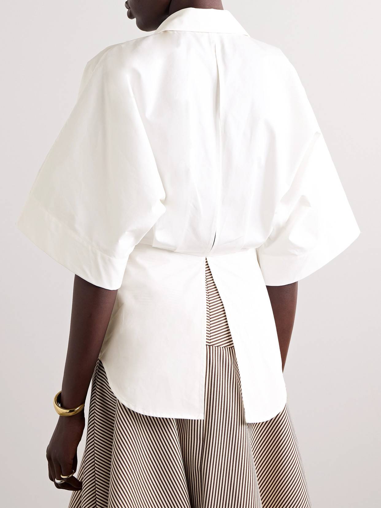Brandon Maxwell The Elsa Wide-sleeve Cotton-poplin Button-down Shirt In White