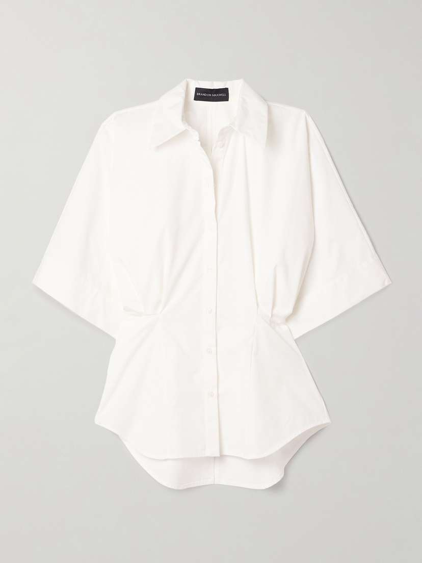 Brandon Maxwell The Elsa Cutout Pleated Cotton-poplin Shirt