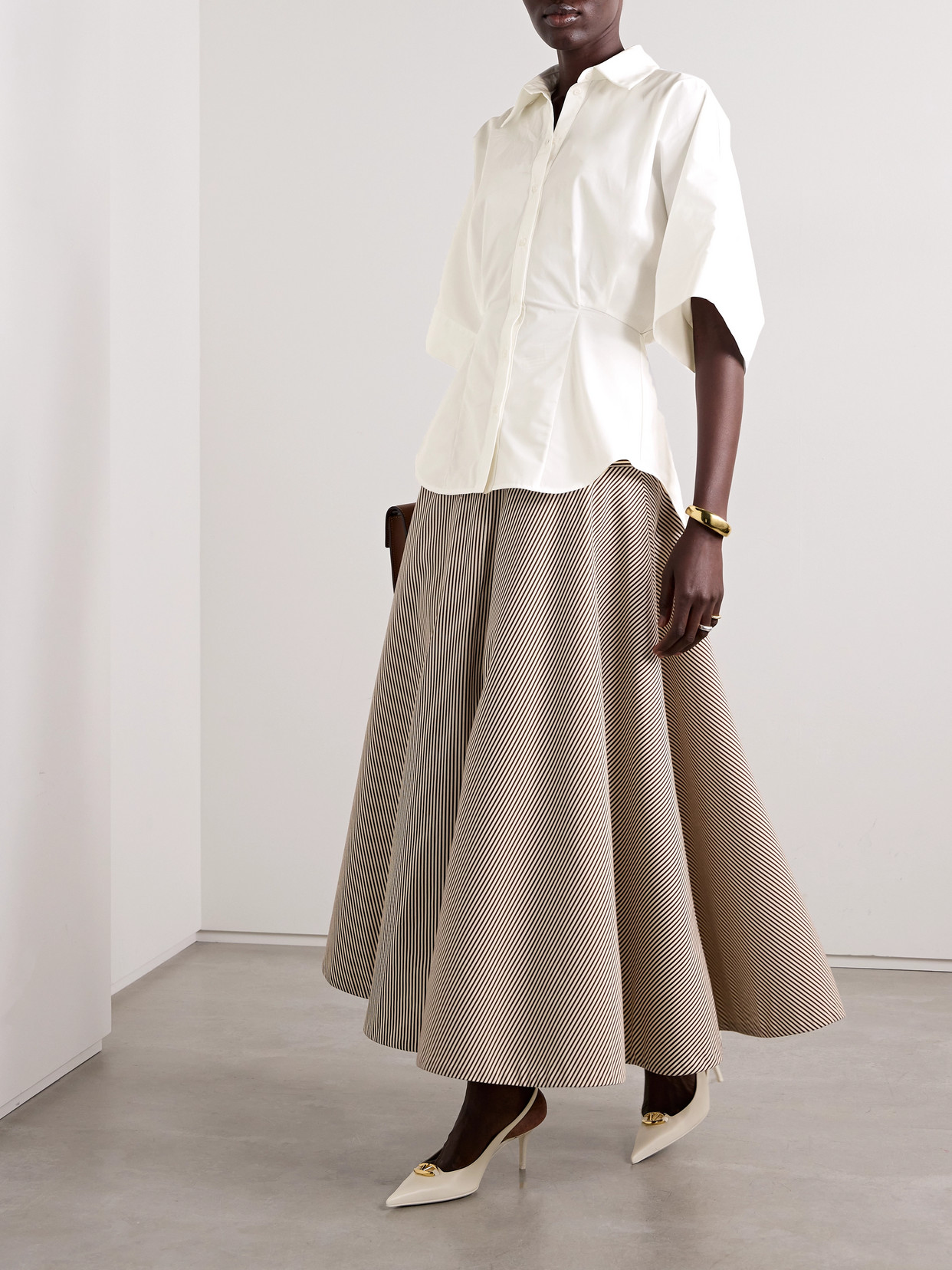 Brandon Maxwell The Elsa Wide-sleeve Cotton-poplin Button-down Shirt In White