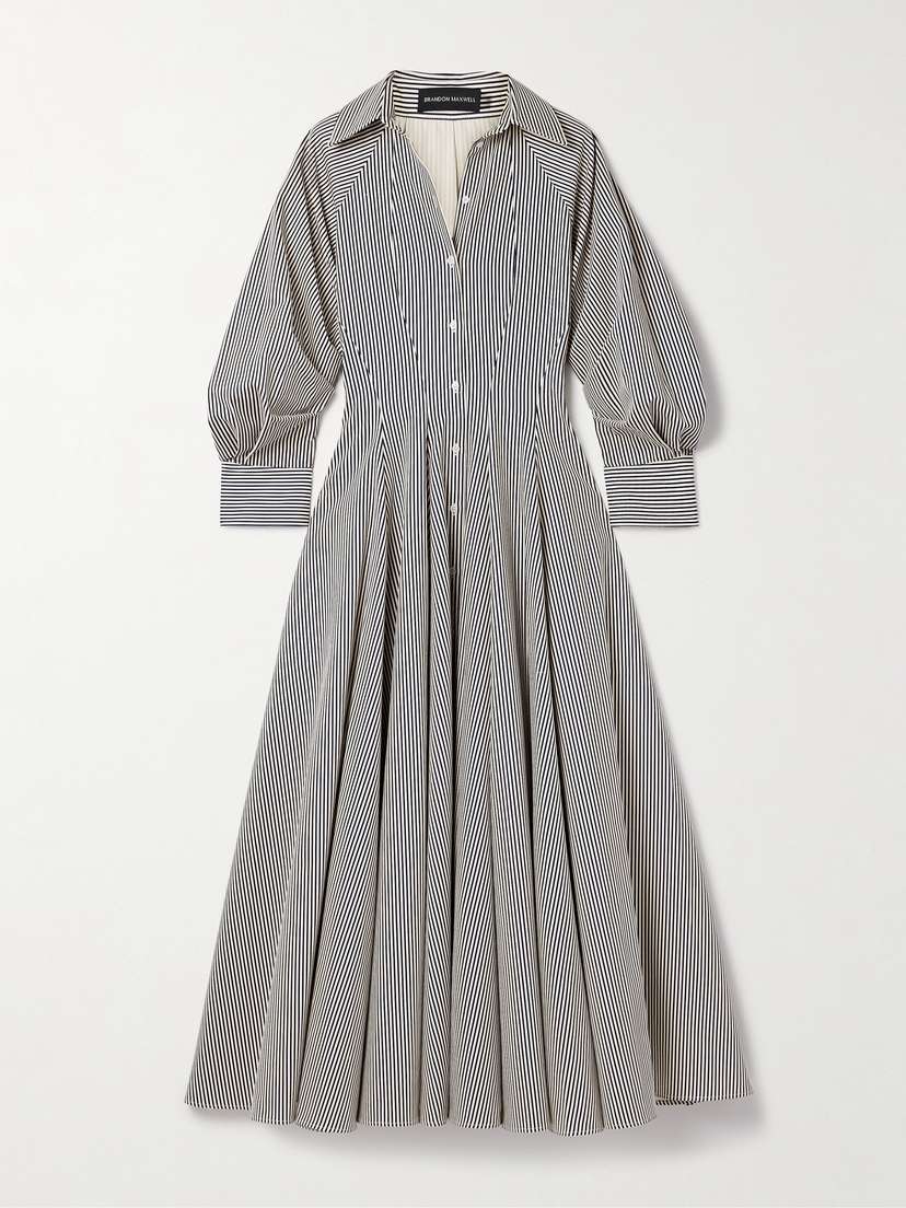 Brandon Maxwell The Yvette Striped Paneled Cotton-twill Midi Shirt Dress
