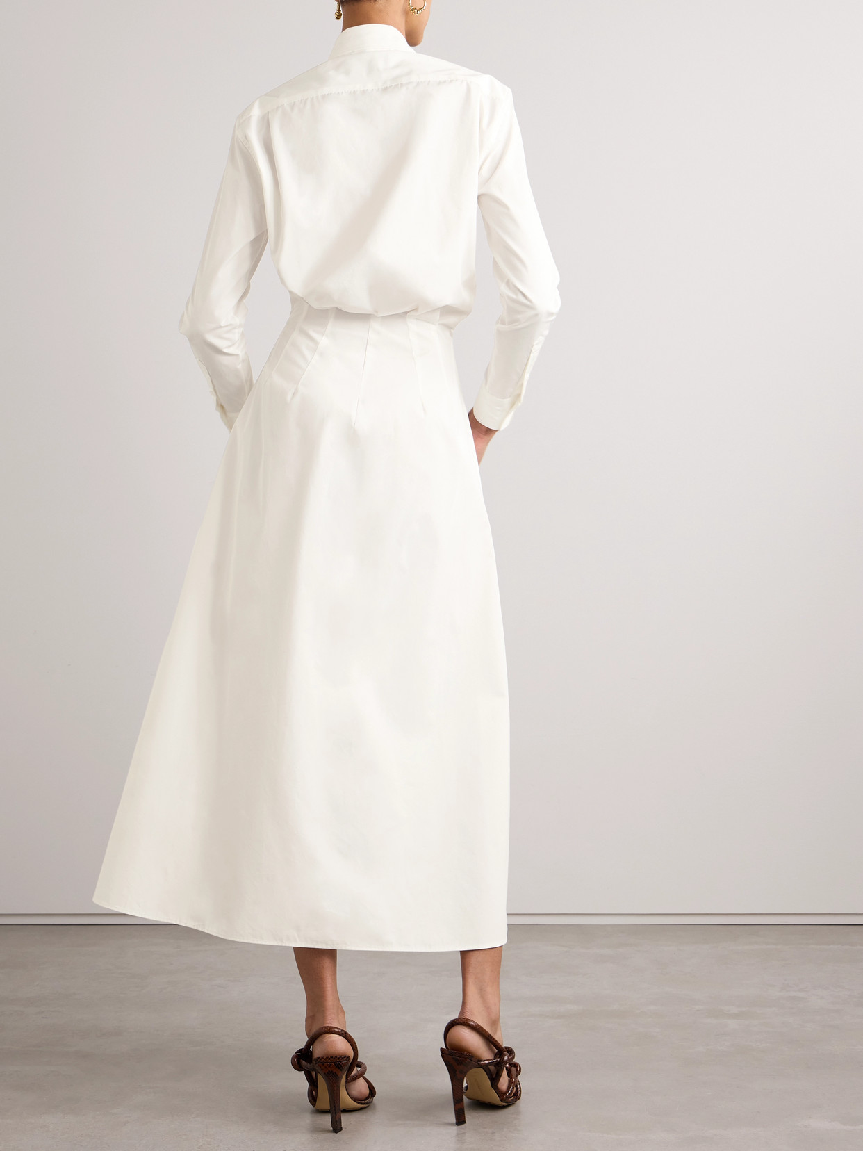 Brandon Maxwell The Celeste Ruched Cotton-poplin Maxi Shirt Dress In White