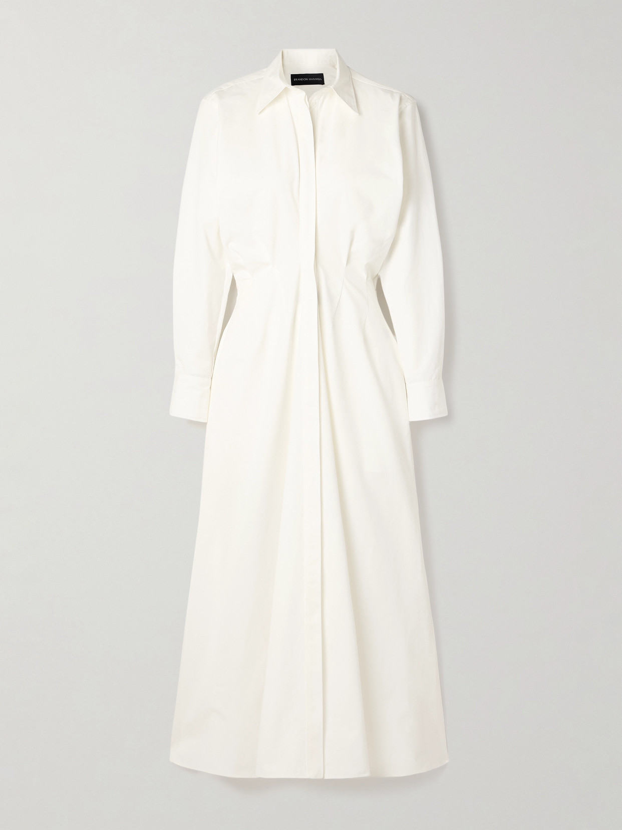 Brandon Maxwell The Celeste Ruched Cotton-poplin Maxi Shirt Dress In White