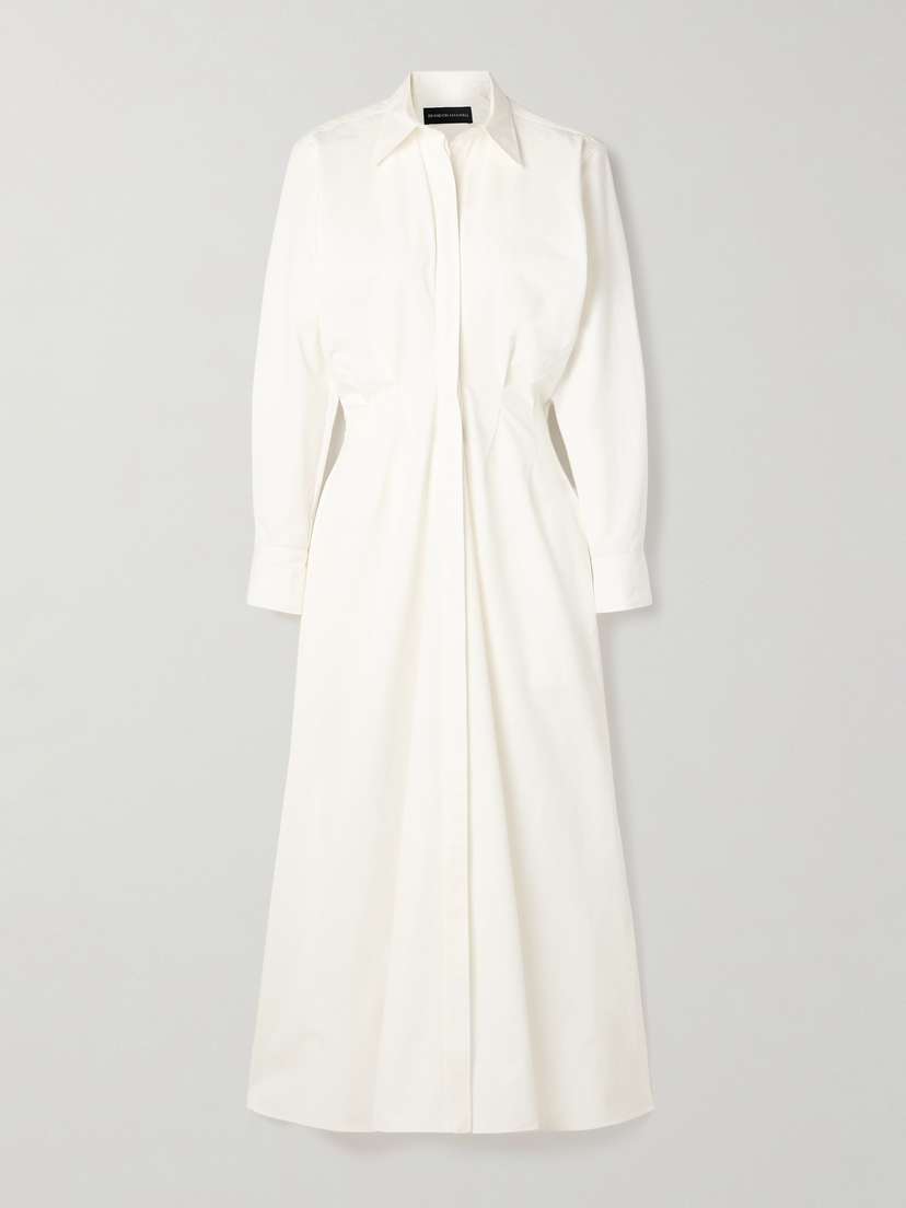 Brandon Maxwell The Celeste Ruched Cotton-poplin Maxi Shirt Dress