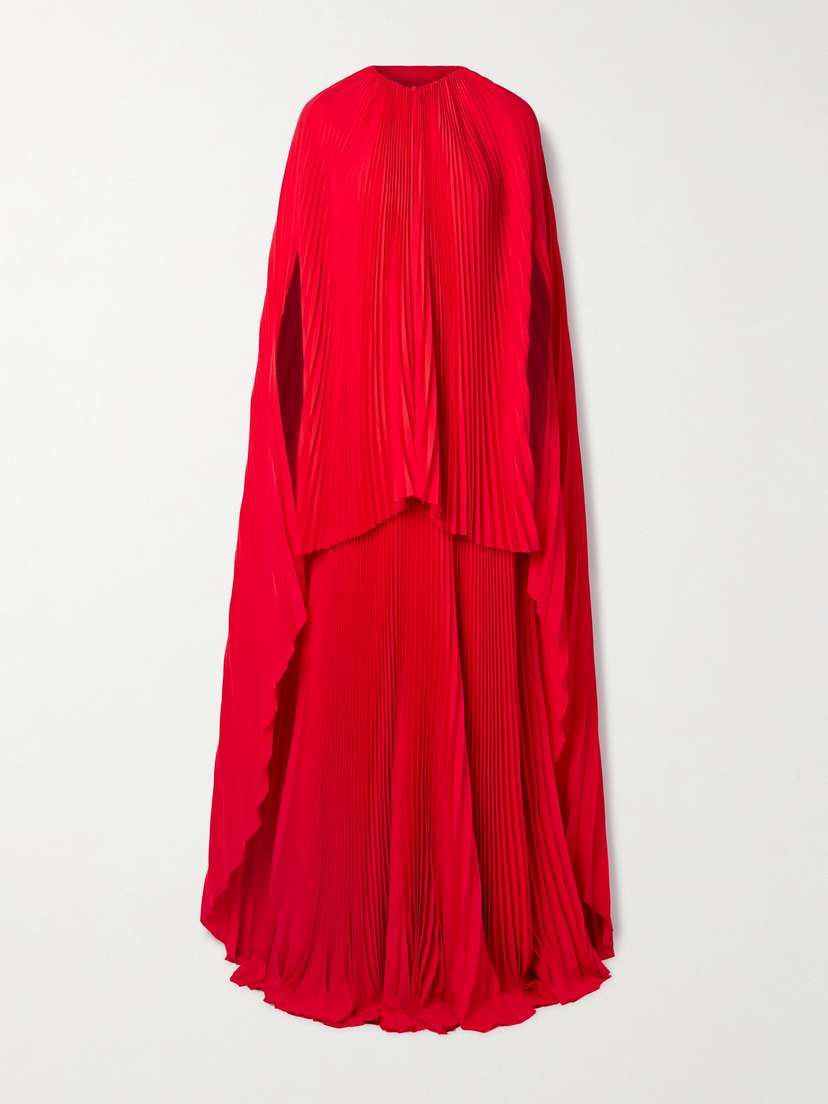 Brandon Maxwell The Willow Cape-effect Plissé-silk Crepe De Chine Gown
