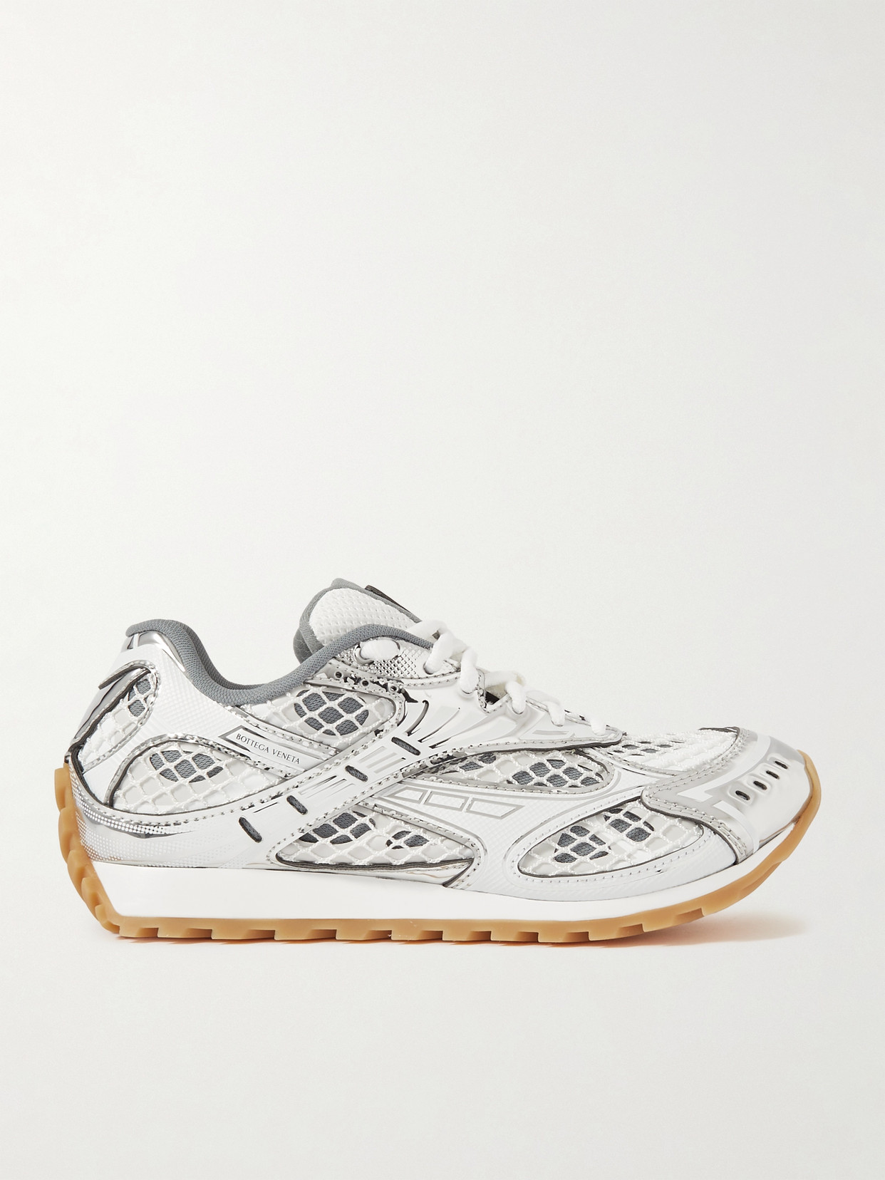 BOTTEGA VENETA ORBIT METALLIC RUBBER, MESH AND FISHNET SNEAKERS