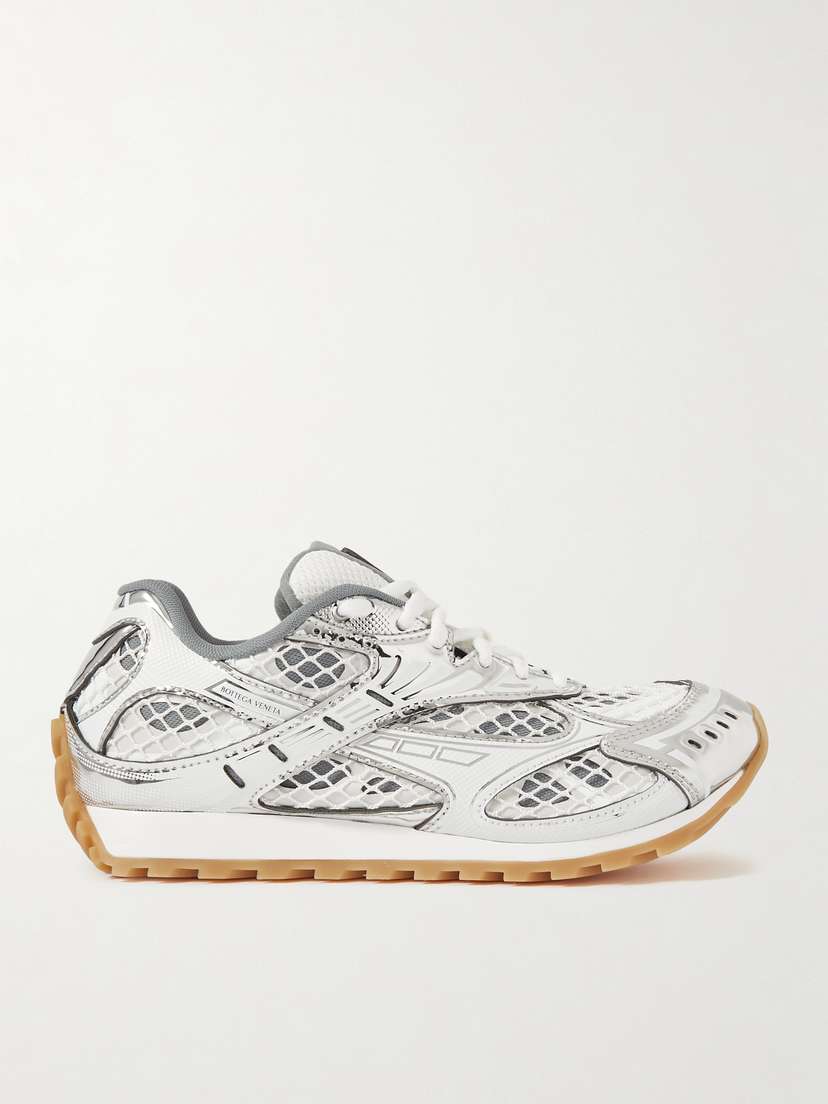 Bottega Veneta Orbit Metallic Rubber, Mesh And Fishnet Sneakers