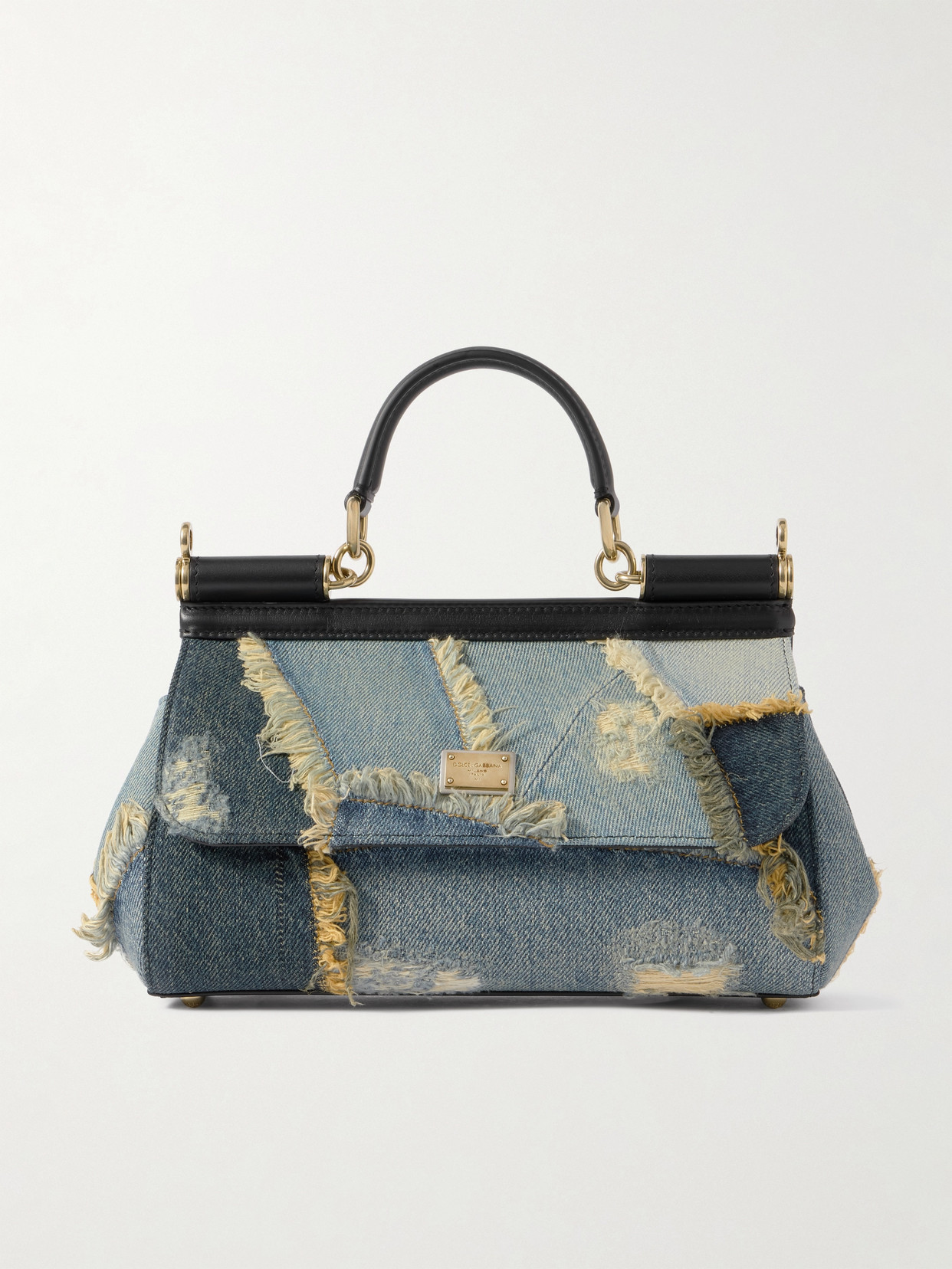 Dolce & Gabbana Sicily Medium Leather-trimmed Frayed Denim Tote In Blue