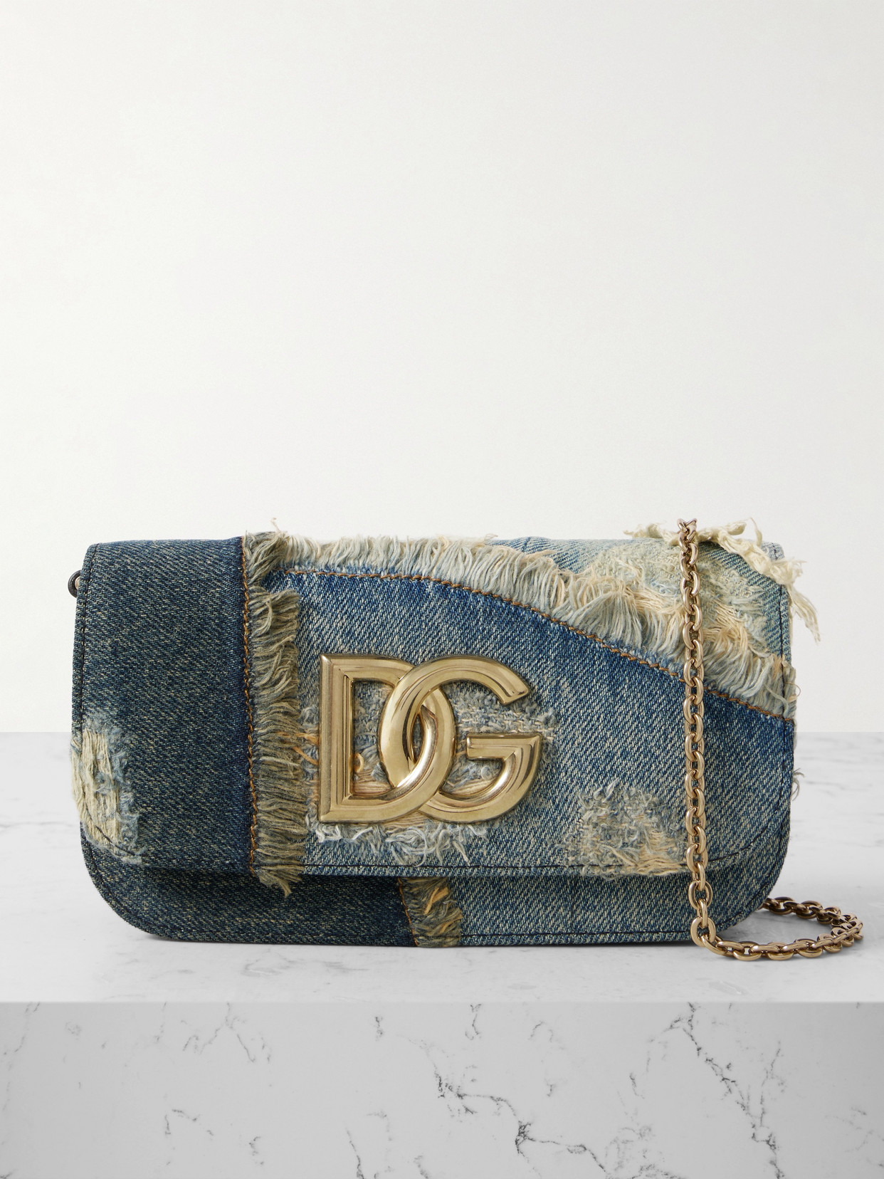 Dolce & Gabbana Sicily Patchwork Denim Shoulder Bag In Blue
