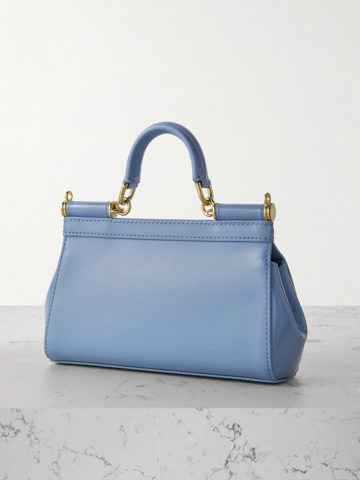 Dolce & Gabbana Sicily Small Patent-leather Tote In Blue