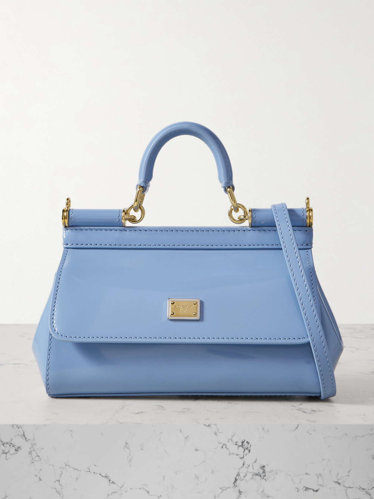 Dolce & Gabbana Sicily Small Patent-leather Tote In Blue