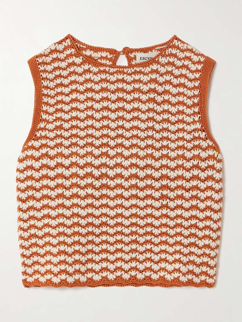 ESCVDO Cropped Striped Crocheted Cotton Tank