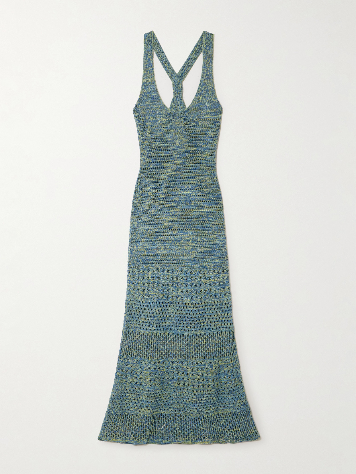 ESCVDO - Twist-back Pointelle-knit Cotton Maxi Dress - Blue