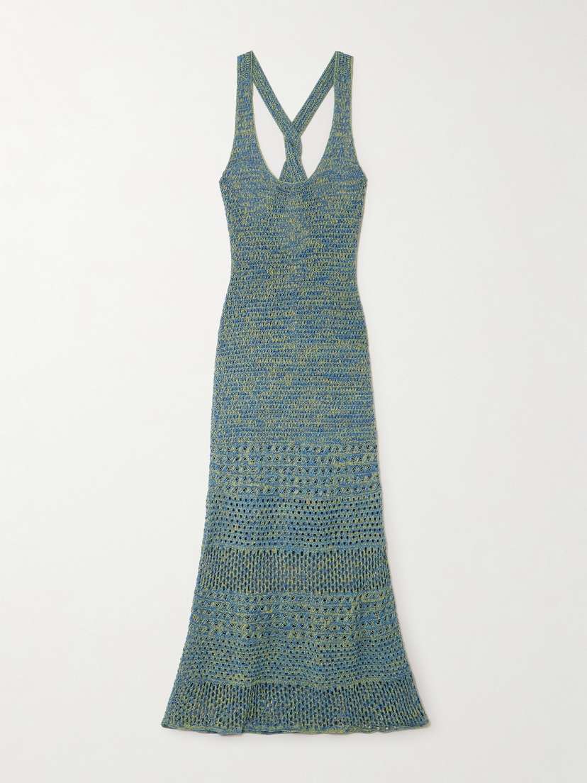 ESCVDO Twist-back Pointelle-knit Cotton Maxi Dress
