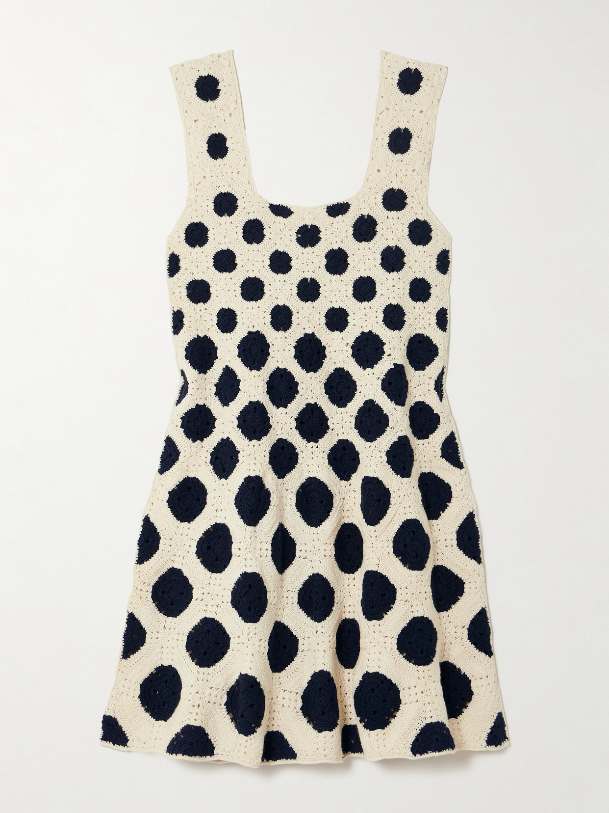 ESCVDO - Azucena Polka-dot Crocheted Cotton Mini Dress - Blue