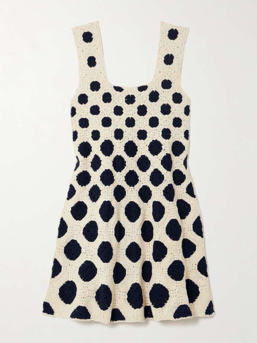 ESCVDO Azucena Polka-dot Crocheted Cotton Mini Dress