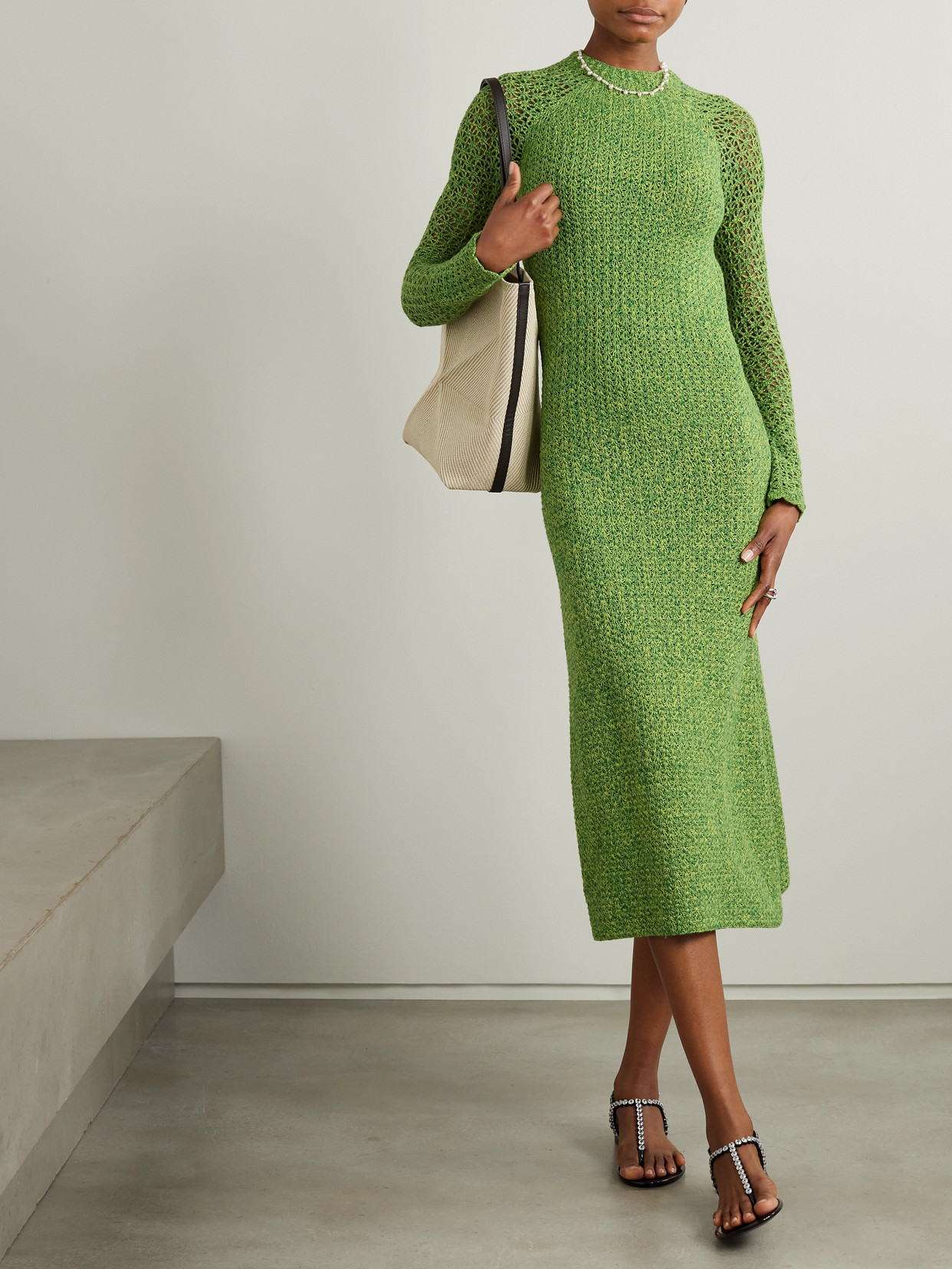 Escvdo Open-back Crocheted Cotton Midi Dress In Green