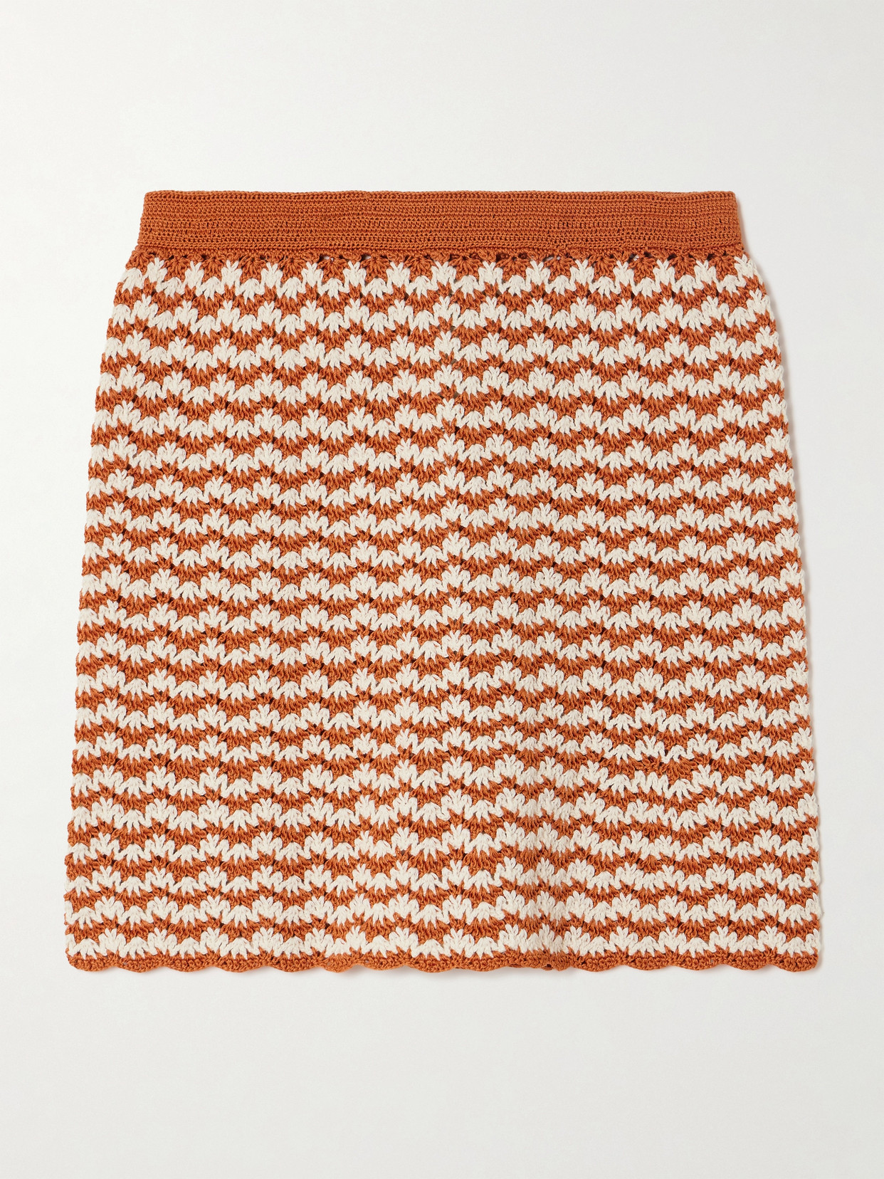 ESCVDO - Striped Crocheted Cotton Mini Skirt - Red