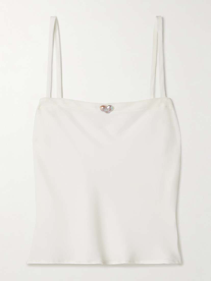 SARA CRISTINA Ola Pearl-embellished Recycled Crepe De Chine Camisole